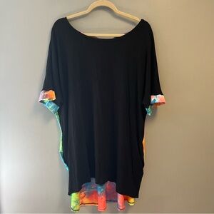Heimish USA Tee Black w/ Tie-Dye Accent T-Shirt Criss Cross Back Hi-Lo Sz 3X EUC